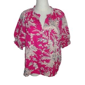 Dylan Clothing Mia Floral Blouse Pink‎ Size XSmall Preppy 100% Cotton Top